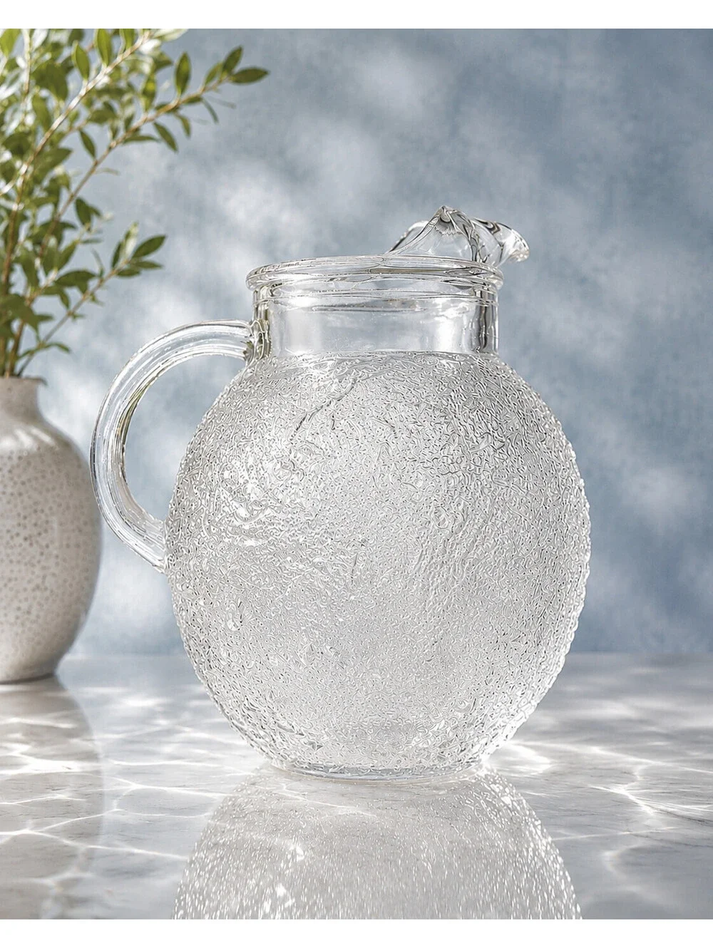 Anchor Hocking 1960s Lido Milano Clear Crinkle Ball Pitcher, 5x8.75”